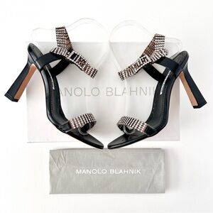 MANOLO BLAHNIK | Bashifa Black Leather Jewel Ankle Bracelet Strap Sandal US 6